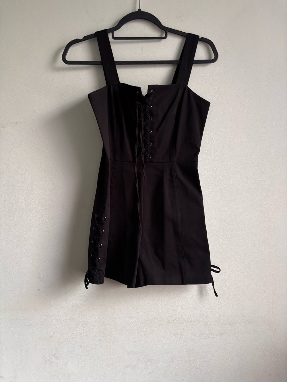 INTERMIX Black Lace-Up Dress with Eyelet Detail